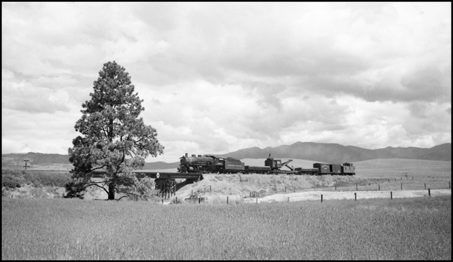 NP 1638, a 2-8-2 Mikado Class W with a west bound work train near DeSmet, Montana.