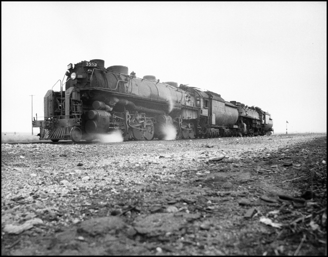 Union Pacific Railroad 3553, a 4-6-6-4 Challenger Class locomotive, circa 1950.