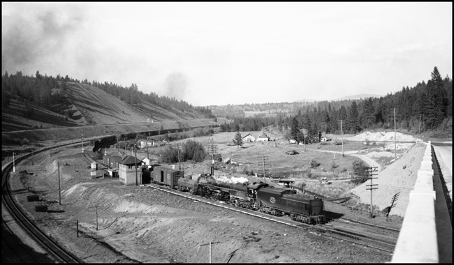 SPS  902, Class Z-6, 4-6-6-4, extra freight west bound passing control tower At Marshall, WA.