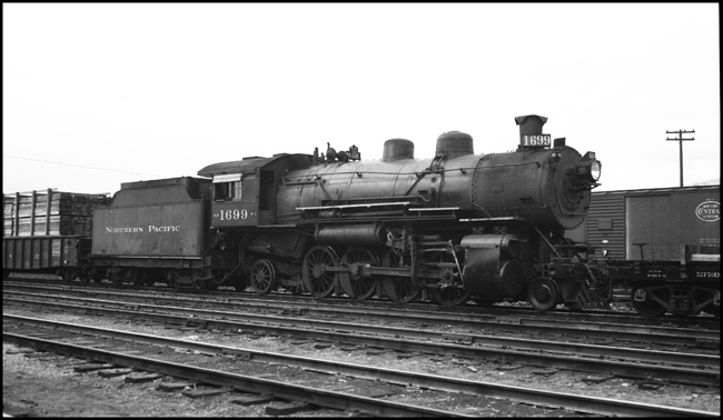 NP 1699, 2-8-2 Mikado Class W-1 ALCO Schen, oil burning, at Missoula, MT. 