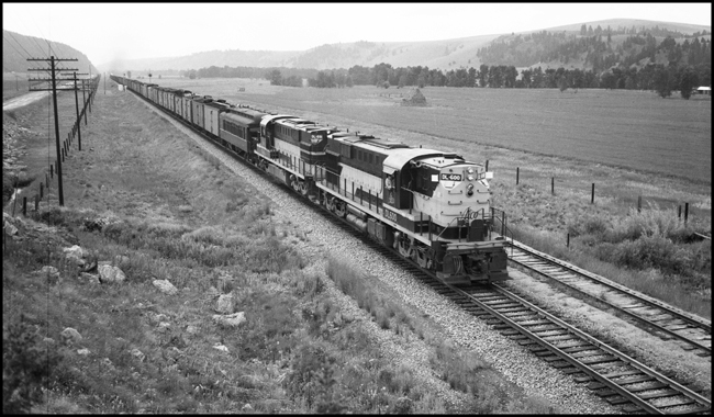 Alco DL 600 and DL 601, Alco RSD7 demonstrator locomotives near Elliston, MT.