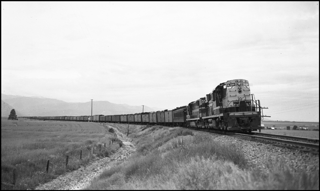 Alco DL 600 and DL 601, Alco RSD7 demonstrator locomotives near DeSmet, MT.