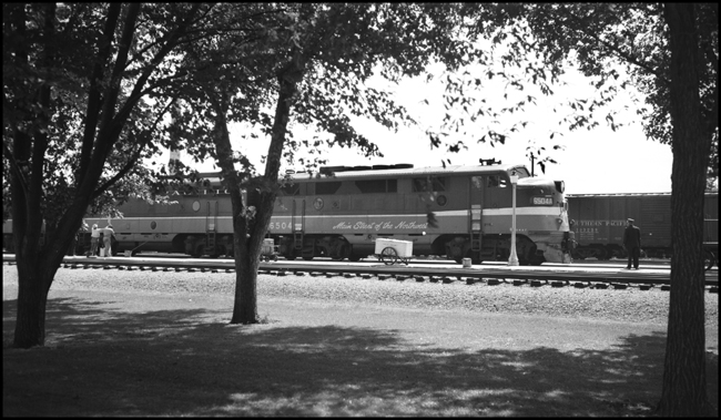 NP 6504A, EMD F-3A at the station in Mandan, ND.
