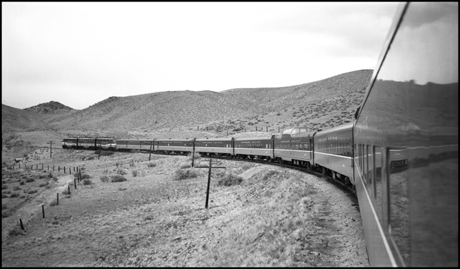 Photograph taken from on-board NP No. 25, pulled by NP 6500, Class F-3 diesel electric locomotive on the east side of the Butte Hill.