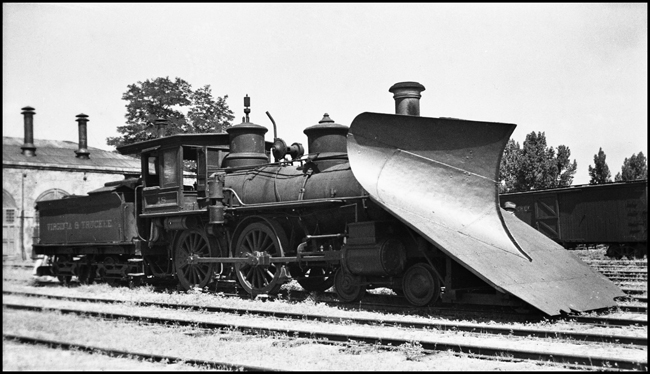 Virginia and Truckee 18, 4-4-0, American locomotive with Snow plow pilot, at Carson City, NV.