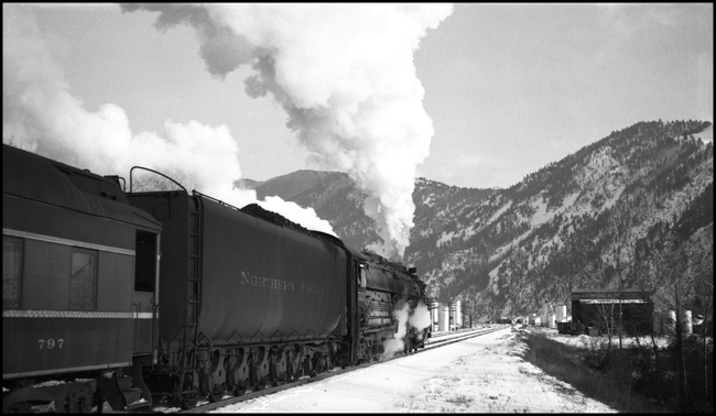 NP 2nd No. 2 with NP 5131, Class Z-8 just passing photographer Nixon as it leaves from Missoula, MT.
