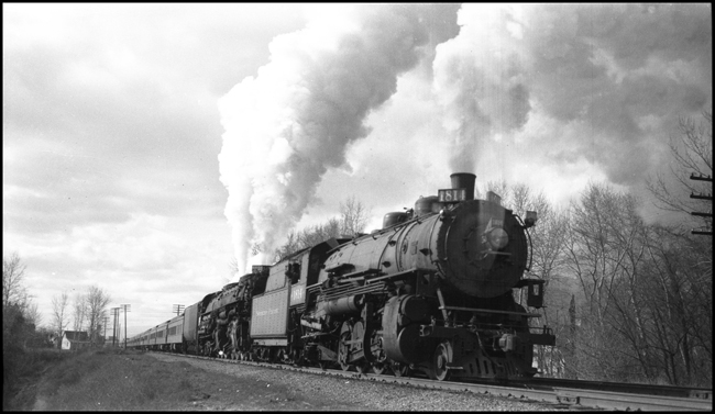 NP Psgr X1814-5138E, leaving Missoula.  NP 1814 is a Class W-3 locomotive and NP 5138 is a Class Z-8 locomotive.
