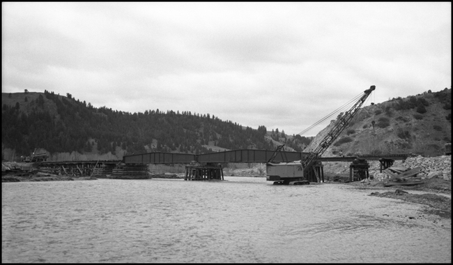 Crane working on the bridge at Phosphate, MT.