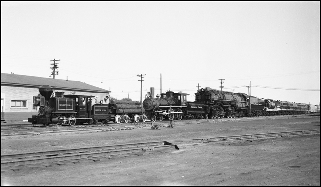 NP Minnetonka;  NP 684, Class C-1; and NP 5111, Class Z-6; a GP-7 and a 4 unit Diesel Electric road locomotive on display for the Pasco hump yard dedication.