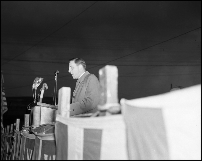 R. S. Macfarlane speaking at the dedication of NP 1356 display in Missoula, MT