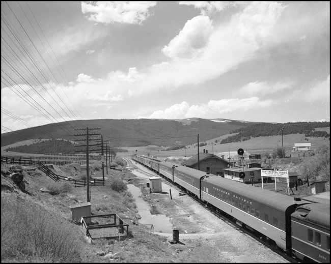 NP 6512, EMD F-7A leads passenger train No. 1 the NCL through Blossburg, MT