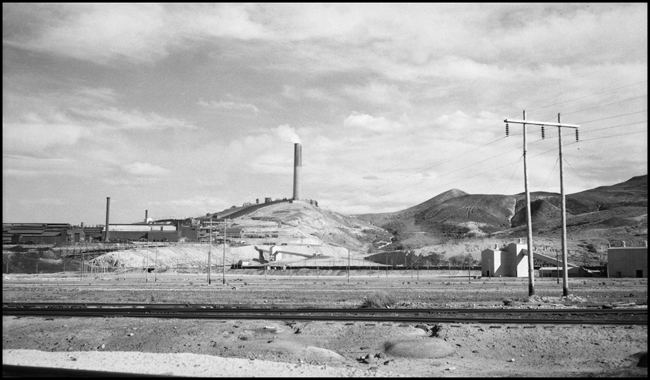 The smelter's stack at Anaconda, MT with RR tracks in the foreground