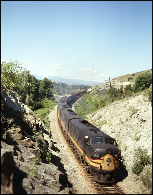 NP 7003, EMD F-9A  an east bound freight train near Bradley, MT
