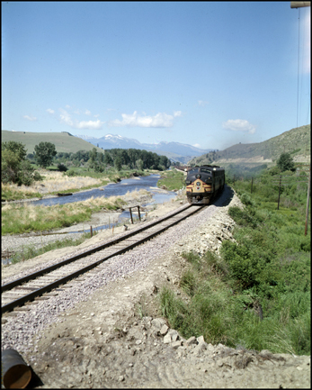 NP 7003, EMD F-9A  an east bound freight train near Bradley, MT