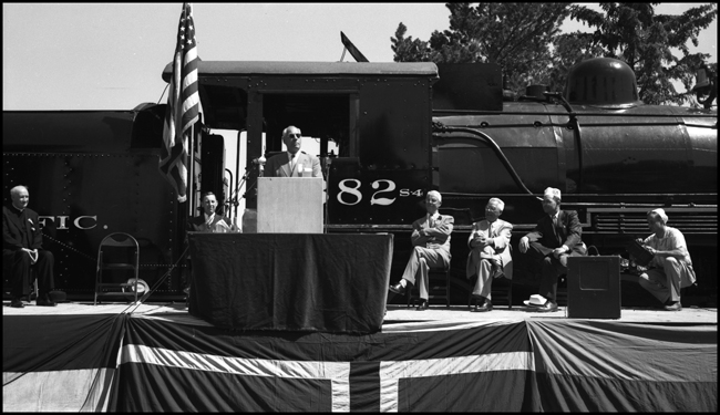Speakers at the dedication of the 4-6-0 Class S-4 NP 1382 display at Helena, MT.