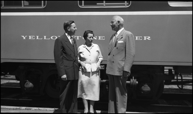 Mr. and Mrs. R. S. Macfarlane and Gov. J. Hugo Aronson at dedication of NP 1382 at Helena, MT.