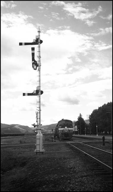 Train No. 1, the Mainstreeter is west bound at Bozeman, MT 