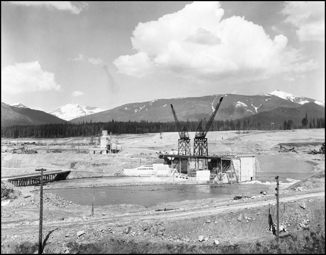 Noxon Dam near Noxon, MT, showing construction activity.