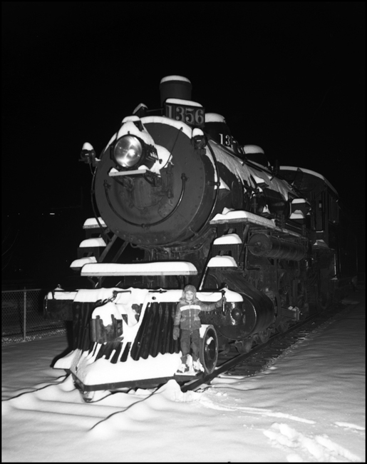 NP 1356, 4-6-0 Class S-4 in snow at the display in Missoula, MT. LDN a child or relative of RVN in the view.