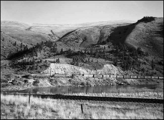 MILW E77 and E79 electric locomotives with MILW train No. 264 near Lime Spur, MT.