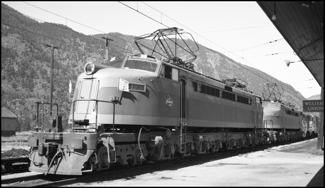 MILW E75, electric locomotive with freight train No. 264 at Alberton, MT