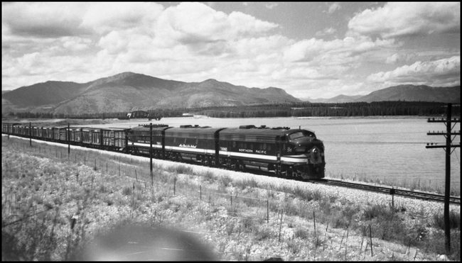 NP 7006 leads an extra east bound freight train near Trout Creek, MT.
