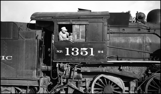 NP 1351, a 4-6-0 10-Wheeler Class S-4 with Engineer Geo. Day at Missoula, MT.
