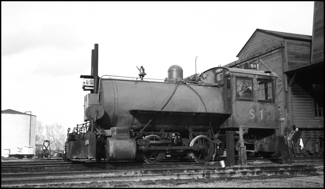 Somers Lumber Company S-1, a fireless steam locomotive attached to steam pipe at Somers, MT.