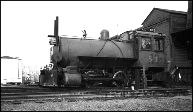 Somers Lumber Company S-1, a fireless steam locomotive attached to steam pipe at Somers, MT.