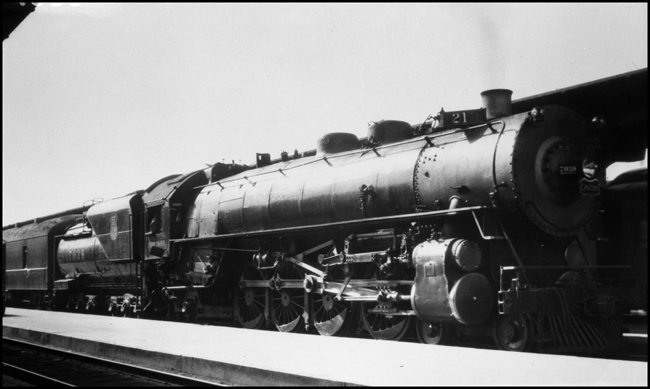 UP 4-8-2 Mountain no. 7039 heading train 21, Pacific Ltd, in Denver Union Station.