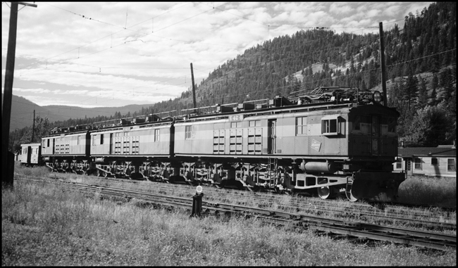 MILW electric locomotive E-42 waiting for activation at Alberton, setting with pantograph arms down. 