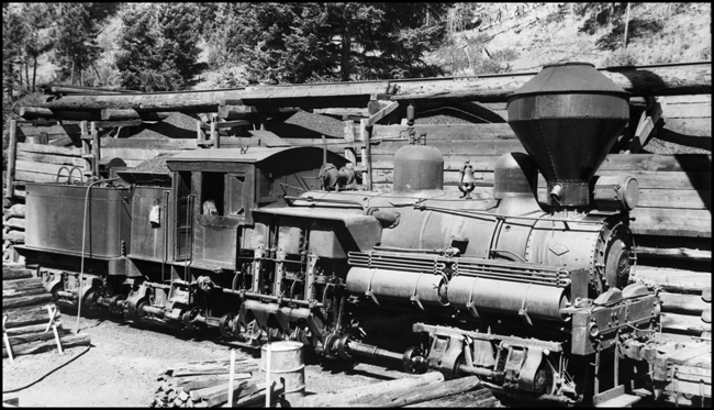 Cascade Lumber 214, shay locomotive at support shop near Swauk, WA. 