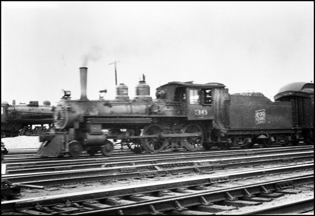 SOO 36, 4-4-0 with passenger equipment in Minneapolis, MN.