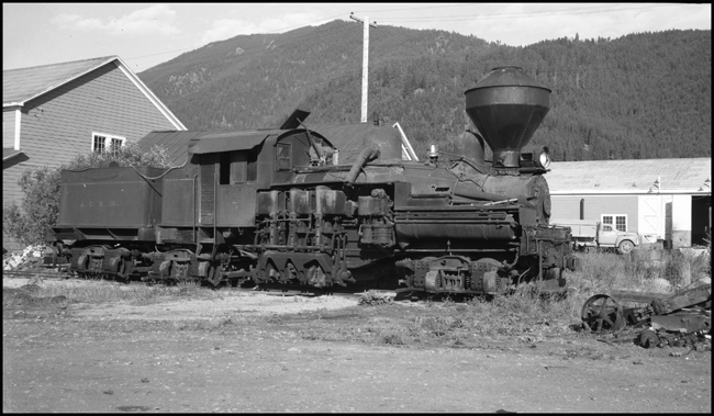 A Lima Shay, the typical logging railroad locomotive, is at rest on the remains of the logging railroad operated by Anaconda, a name that normally evokes thought of copper.  But then mines need wooden timbers in large quantity