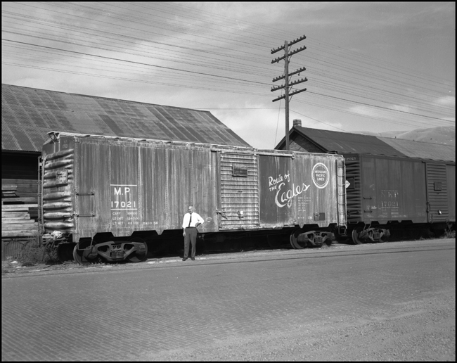 There are almost 2 million freight cars on the Norh American rail system, and  some of them have the same numbers.  When  two such cars might, you might have occasion for a picture.  Cars 17021, both orduinary 40 foot steel boxcars, from the Missouri Pacific and from the Nickel Plate Road, meet informally at Missoula.