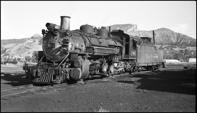 The most modern of power on the Rio Grande narrow gauge line in Colorado and New Mexico hauled freight trains through very rough country from Alamosa to Durango and Farmington, an anachronism that lasted through 1968.  Here is a freight Mikado at rest.
