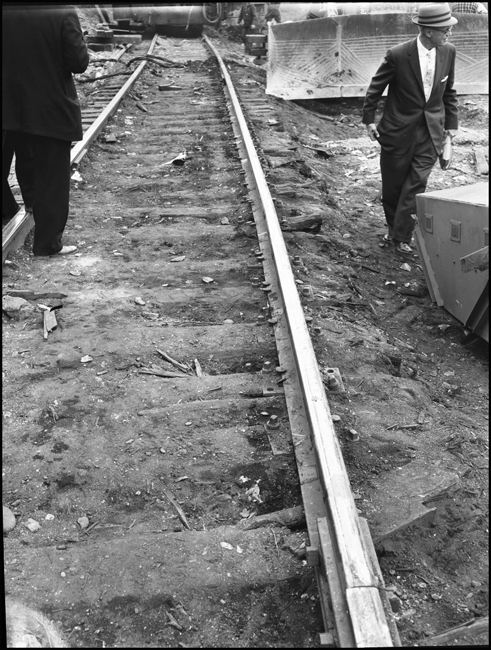 Point of derailement on the track rail. The North Coast Limited, derailed June 10, 1962 1 mile west of Evaro, MT taking one life.