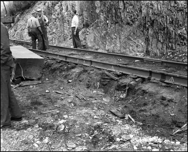 Point of derailement on the track rail. The North Coast Limited, derailed June 10, 1962 1 mile west of Evaro, MT taking one life.
