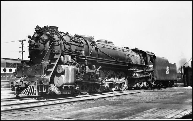 CNW 3005, 4-8-4 steam engine at Council Bluffs, Iowa.
