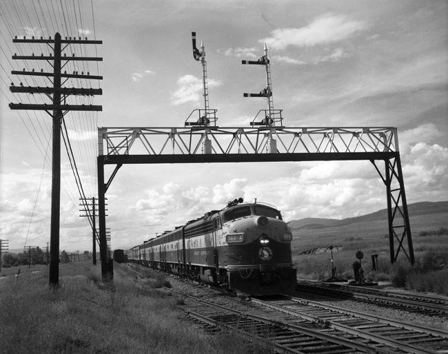 GN Train No. 28 detouring on NP lines near DeSmet, MT.