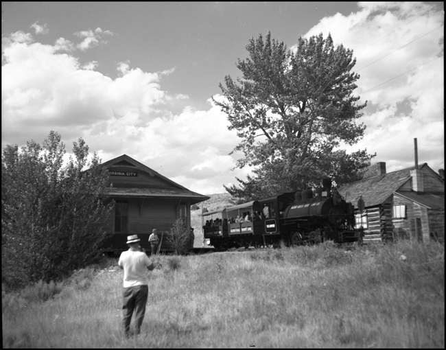 AGSL 123 with two car loads of passengers at Virginia City, MT.