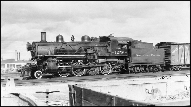 NP 2-8-0 Class Y-1 Consolidation no. 1256 switches at Yakima, WA.