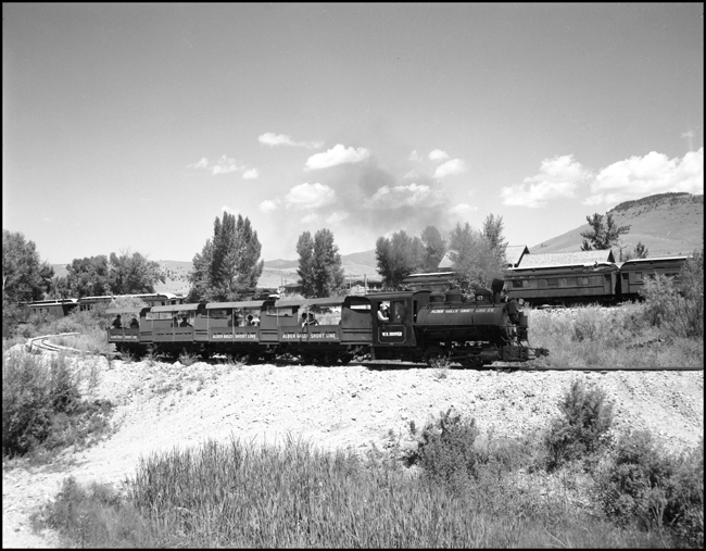 Little 0-4-0 no. 123 leads Alder Gulch Short Line excursion train at Nevada City, MT.