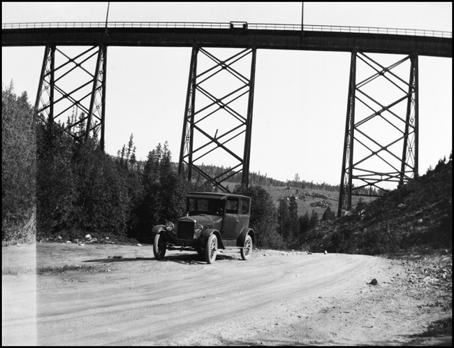 A 1926 Ford near the trestle at Butte Mountain, Montana