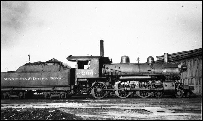 Minnesota & International Railroad No. 200, a 4-8-0 at the Bemidji, Minnesota roundhouse.