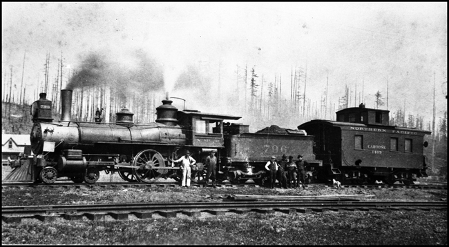 796, 4-4-0 American Std Class C-6 with crew and a dog.  Circa 1900.
