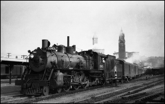 GN 1363. a 4-6-2 heads up GN Train No. 3 at Seattle, Washington.