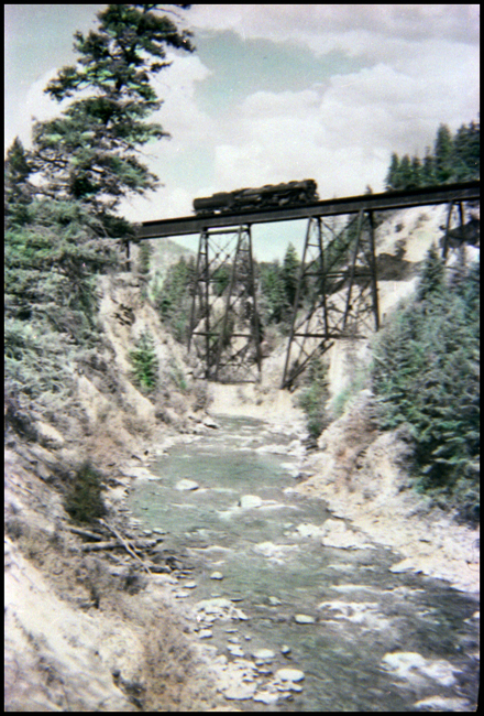 NP Class Z6 locomotive passing over trestle bridge at Fish Creek, MT