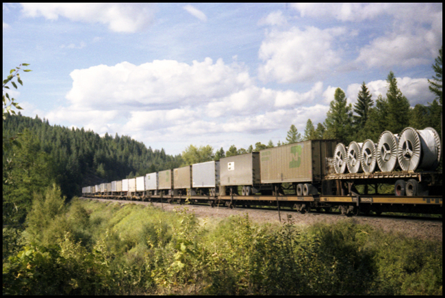 BN X6526-903-6825-6306W on No. 23 west of Whitefish, MT with several TOFC loads following the COFC.