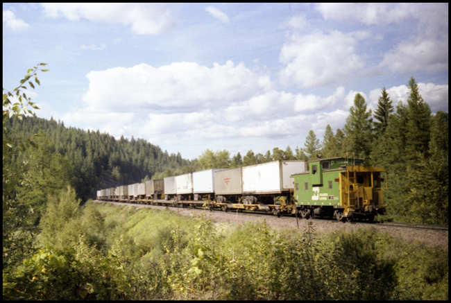 Caboose on rear of BN X6526W on No. 23 west of Whitefish, MT.